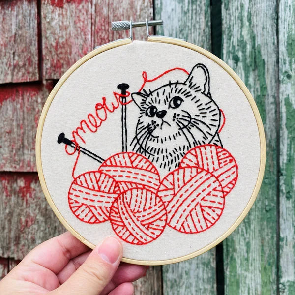 Kitten with Knitting Embroidery Kit