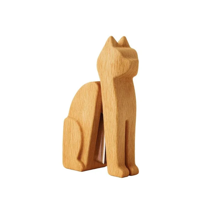 Wooden cat-shaped stapler on a white background
