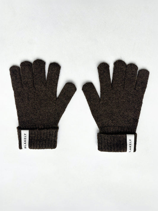 Label Knitted Gloves - Chocolate Brown