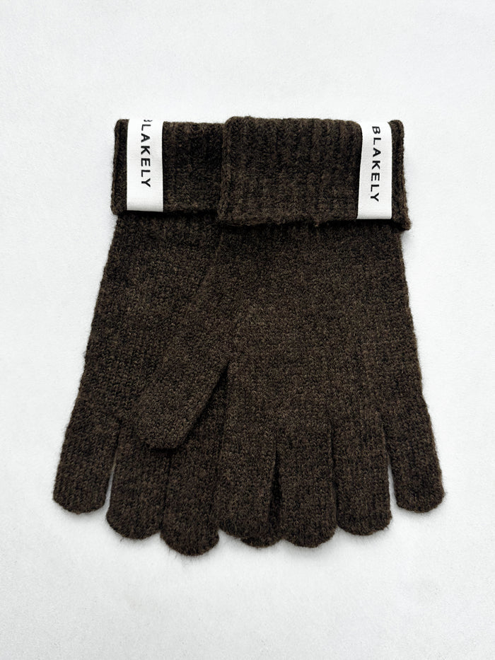 Label Knitted Gloves - Chocolate Brown