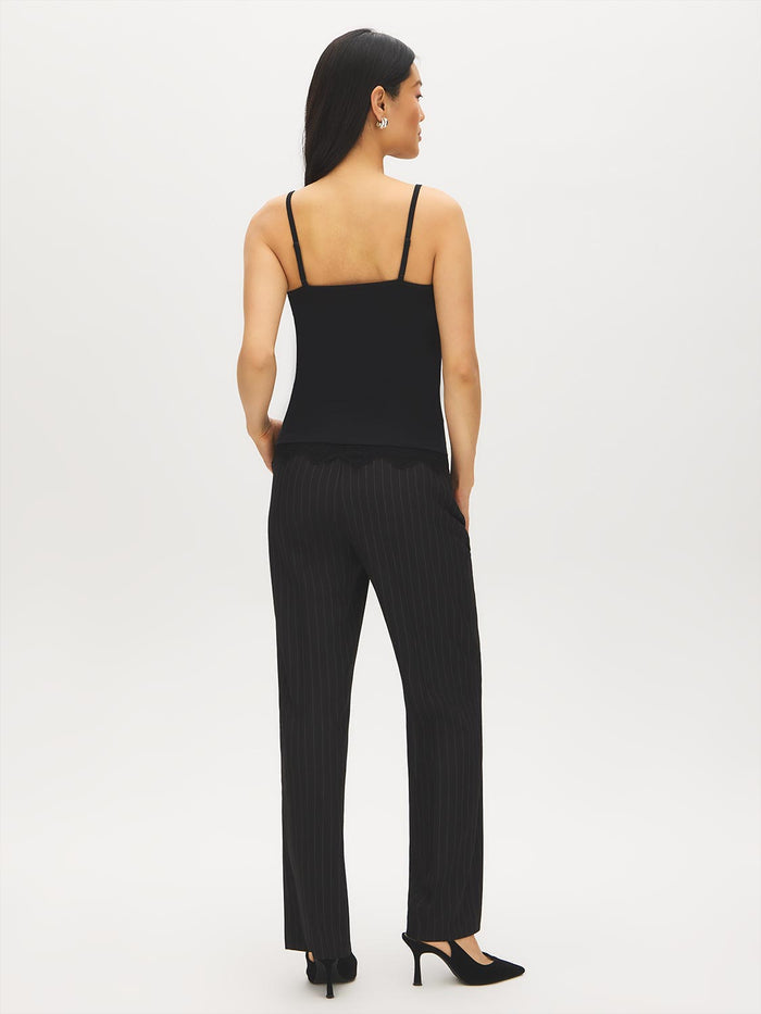 Charcoal Melange Spaghetti Strap Knit Tank with Lace Trim - Back View - Suzy Shier