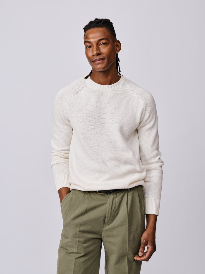 Aubin Ecru Lacey Cotton Linen Blend Crew Neck | Crew Neck