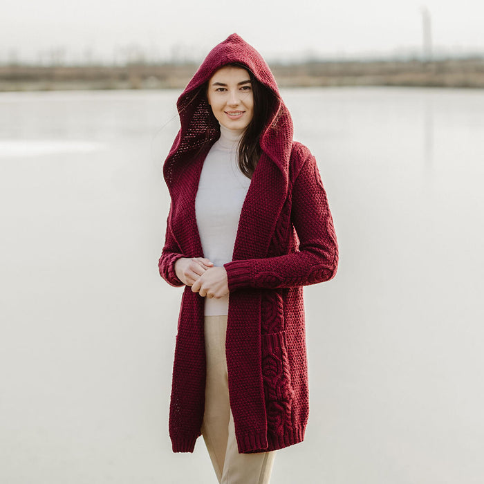 Ladies Classic Fit Long Cardigan - Red