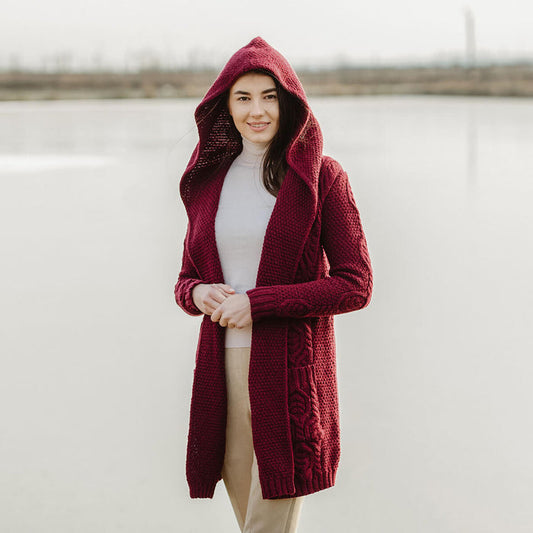 Ladies Classic Fit Long Cardigan - Red