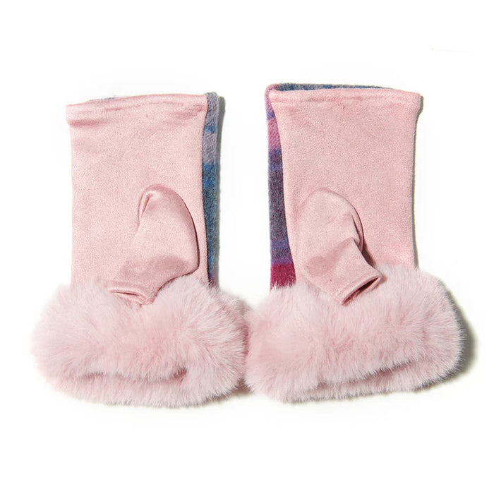 Lambswool Mitten - Pink and Blue Tartan
