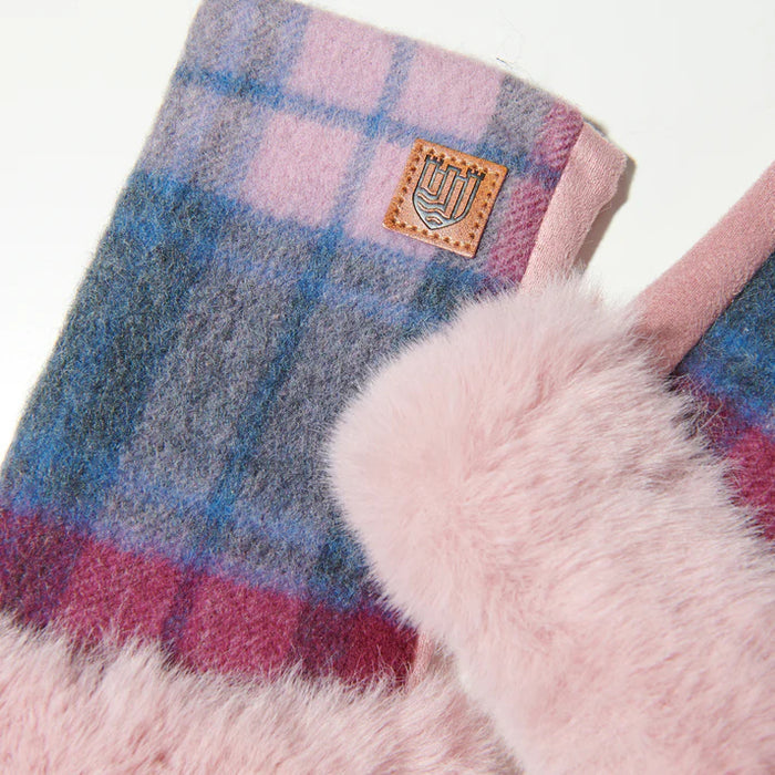 Lambswool Mitten - Pink and Blue Tartan