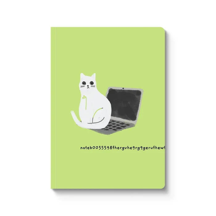 Notebook with a cat illustration on a green cover