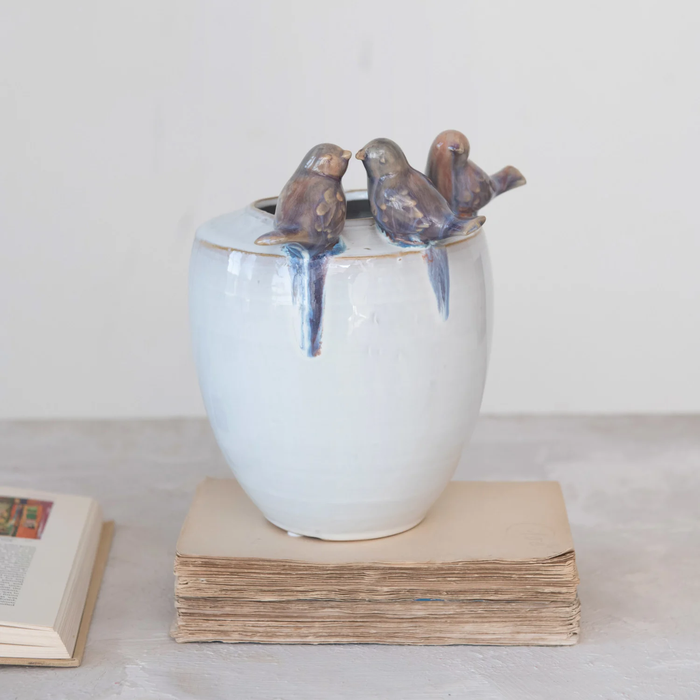Large Birds Stoneware Planter