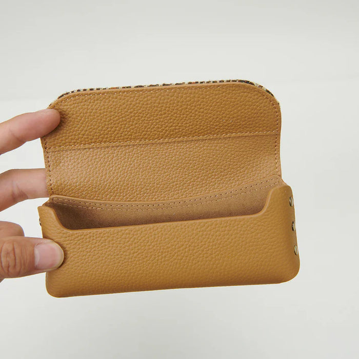 Leather Glasses Case - Beige Dogtooth