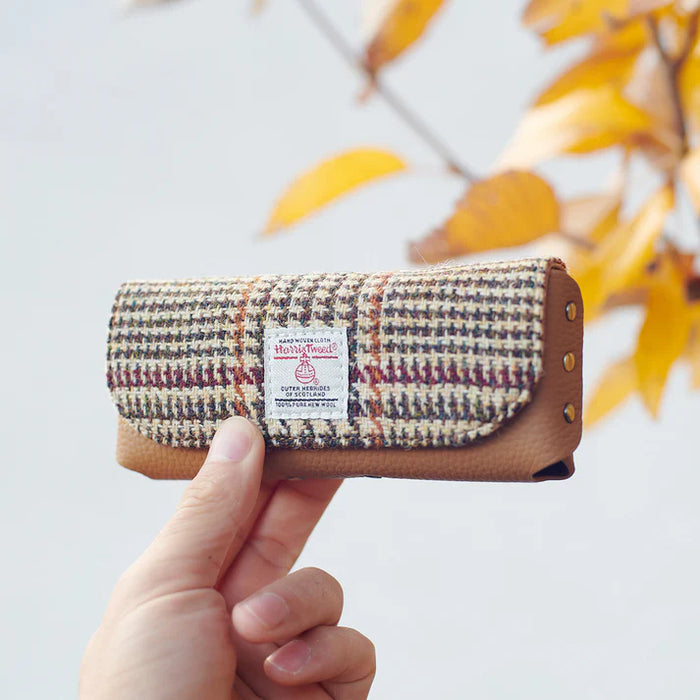 Leather Glasses Case - Beige Dogtooth