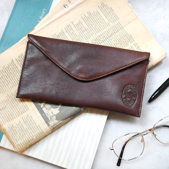 Leather NYPL Bookbinding Stamp Wallet in Brown