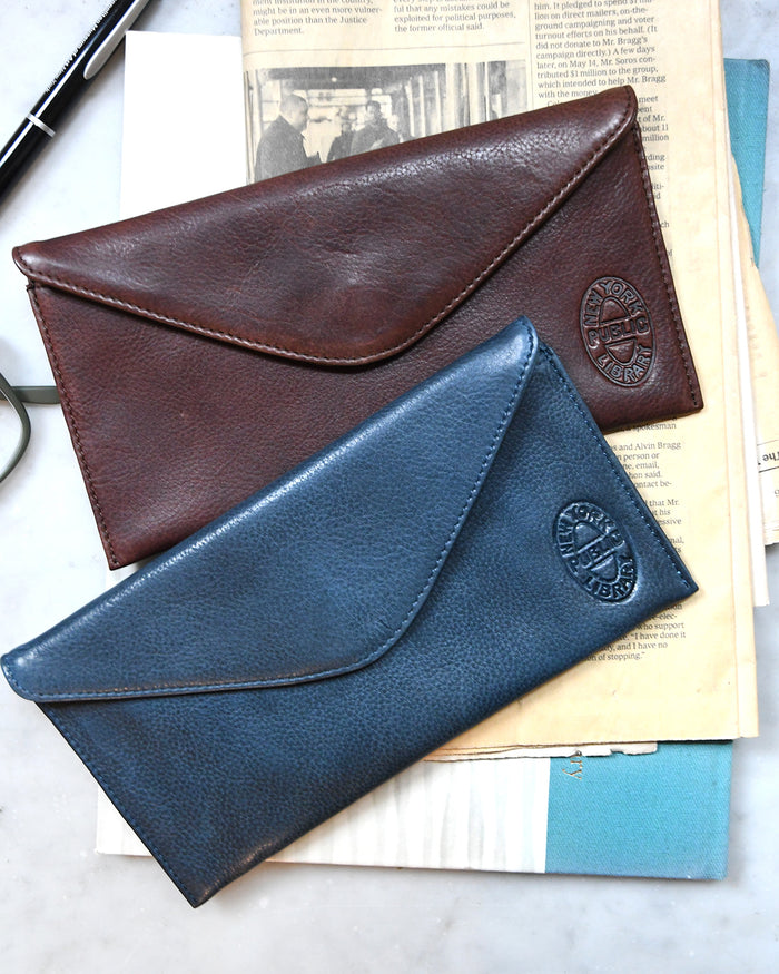 Leather NYPL Bookbinding Stamp Wallet in Indigo