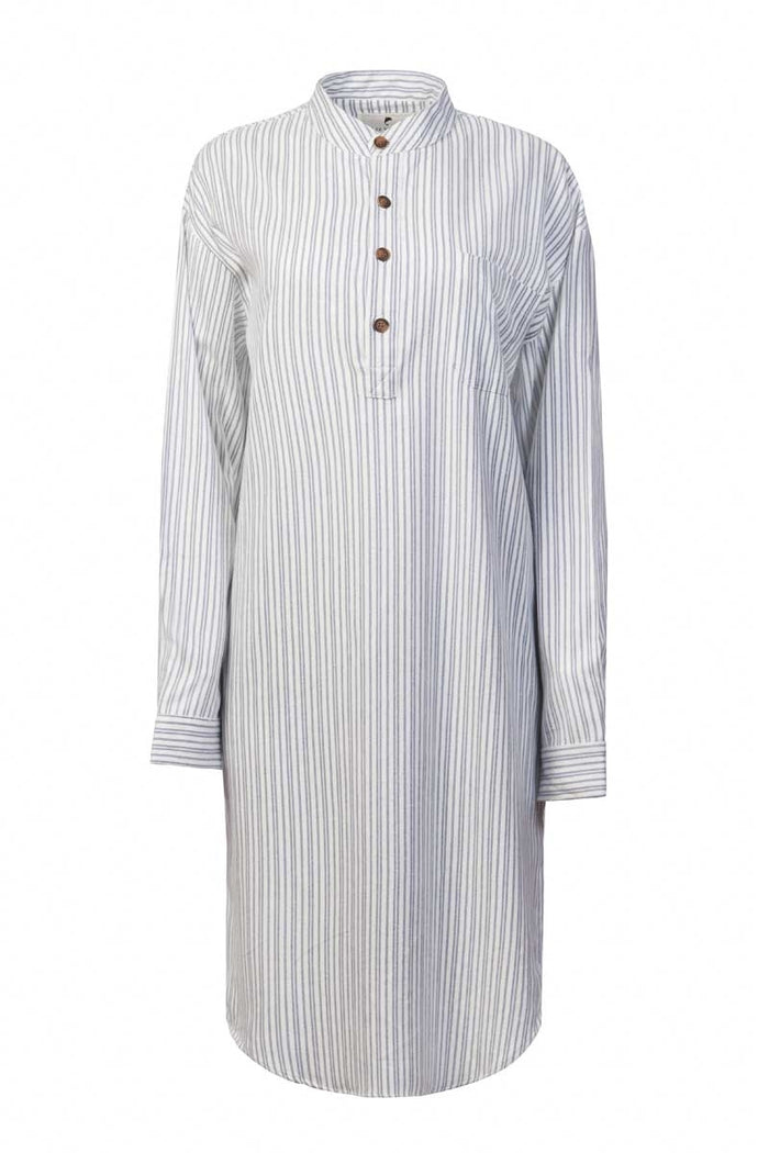 Lee Valley Flannel Nightshirt - Blue/Ivory Stripe