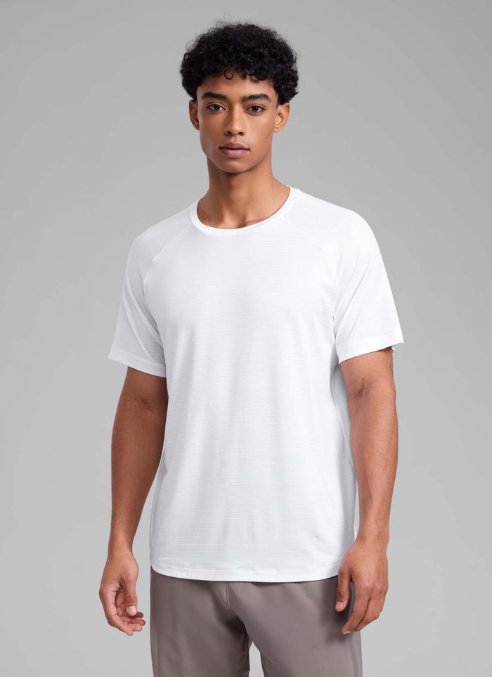 CRZ YOGA Men's Running Classic Fit Shirts Lightweight Short Sleeves White