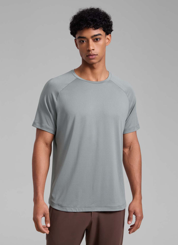CRZ YOGA Men's Running Classic Fit Shirts Lightweight Short Sleeves Silver Gray