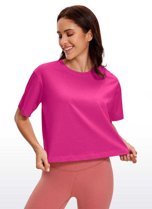 CRZ YOGA Women's Casual Crop Lightweight Short Sleeves Waist length Sizzling Pink