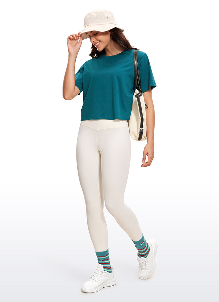 CRZ YOGA Women's Casual Crop Lightweight Short Sleeves Waist length Green Jade