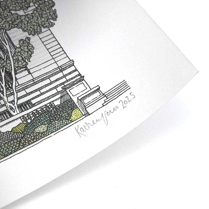 Close-up of the drawing with the signature of the artist.