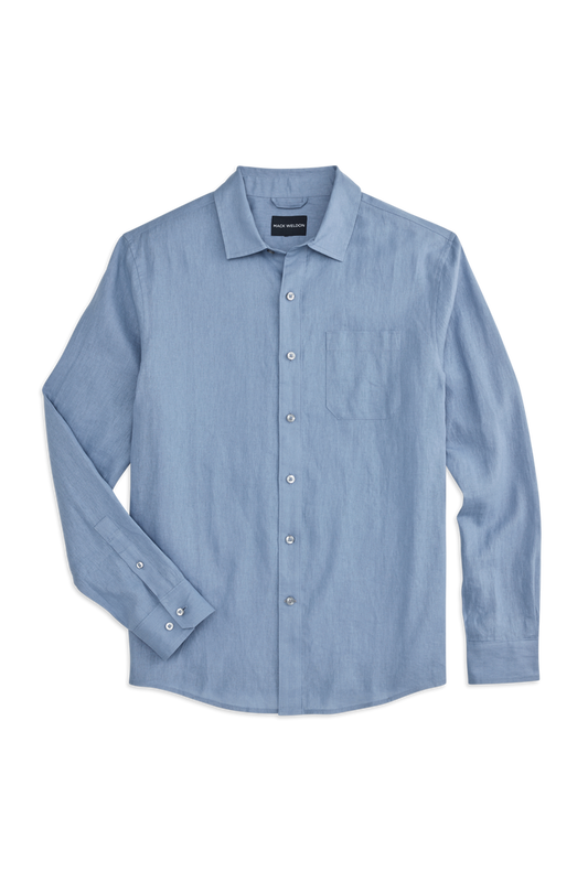 Front view of Linen Button Up in Desert Spring