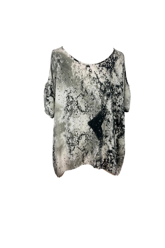 Lisa Ho Abstract Marble Print Silk Top