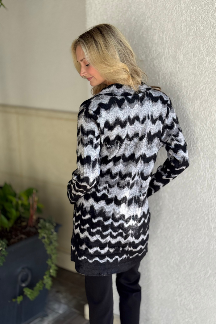 Liverpool Black Grey Wavy Stripe Open Front Coatigan Sweater