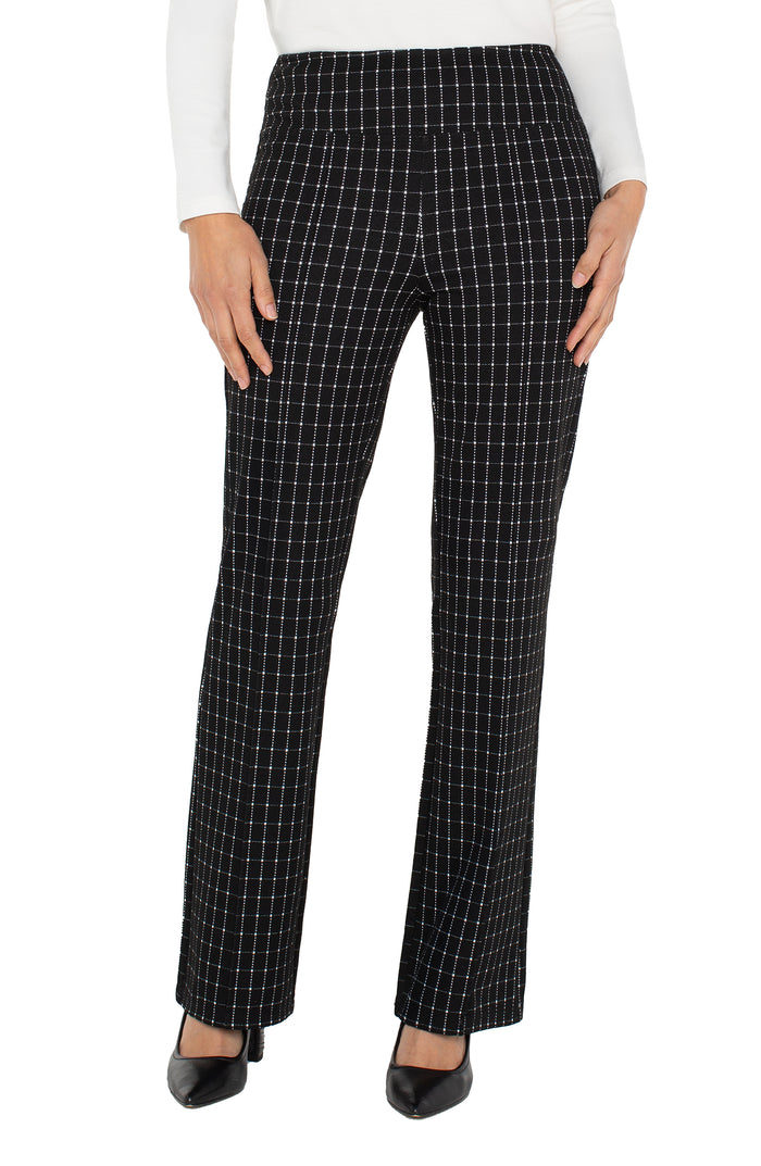 Liverpool Black White Windowpane Check Pearl Full Length Flare Pant