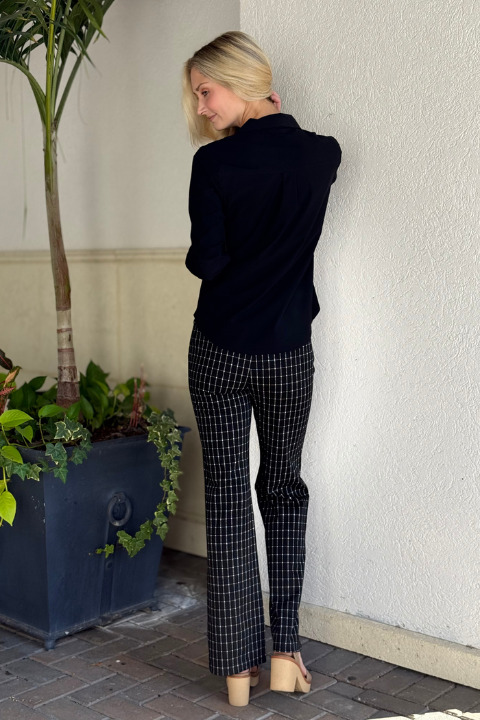Liverpool Black White Windowpane Check Pearl Full Length Flare Pant