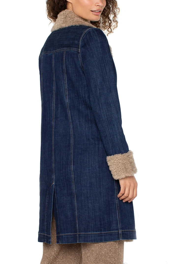 Liverpool Sherpa Trim Longline Trucker Jacket – Blue Rinse