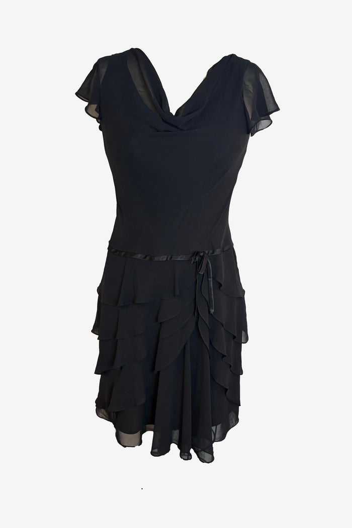 Liz Claiborne Ruffle Black Midi Dress