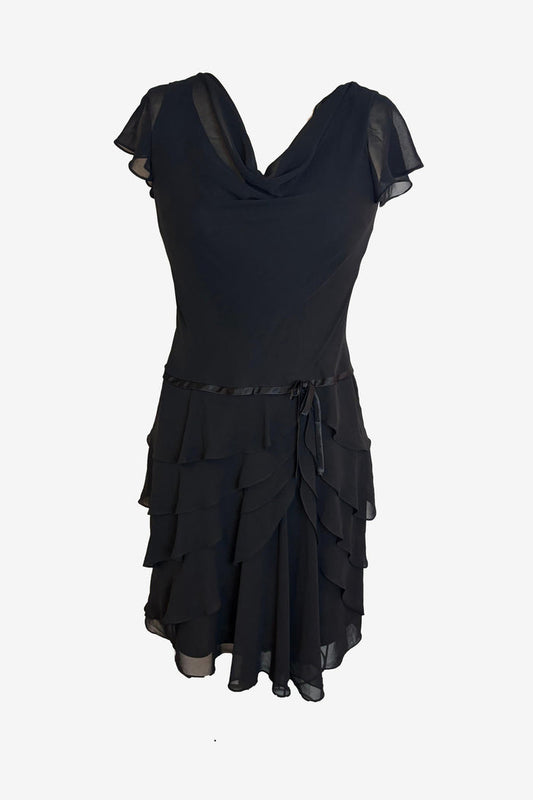 Liz Claiborne Ruffle Black Midi Dress