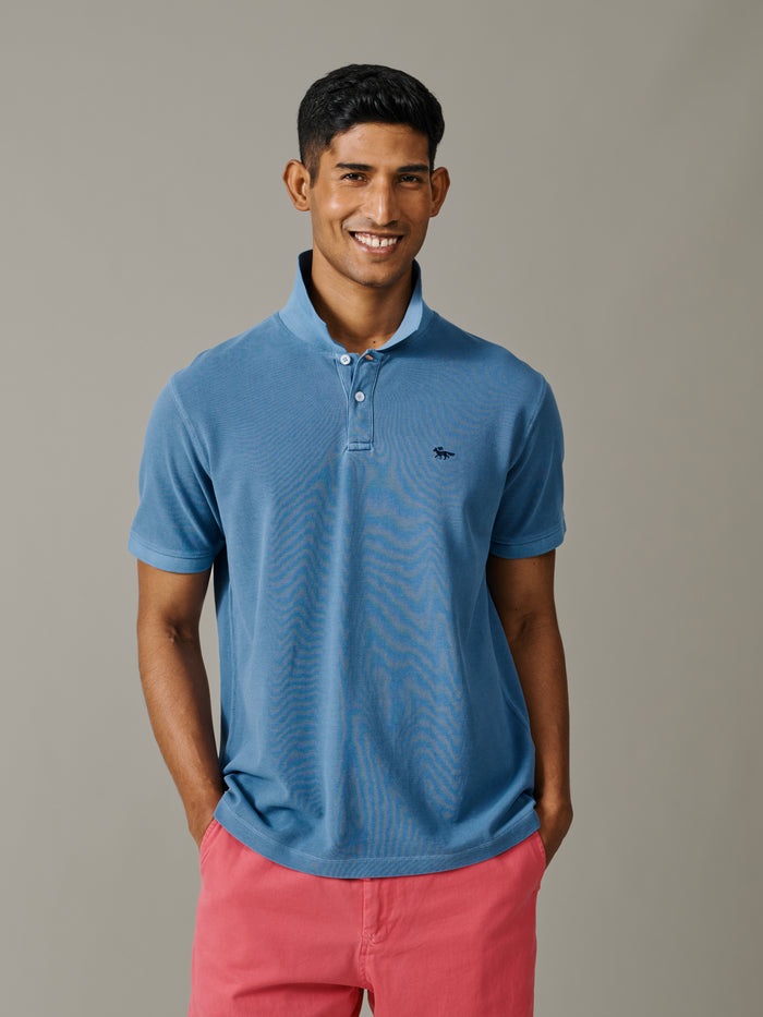 Aubin Washed Blue Lusby Pique Polo | Polo Shirts