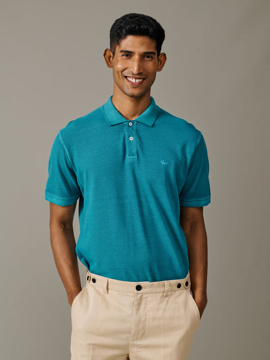 Aubin Washed Jade Lusby Pique Polo | Polo Shirts