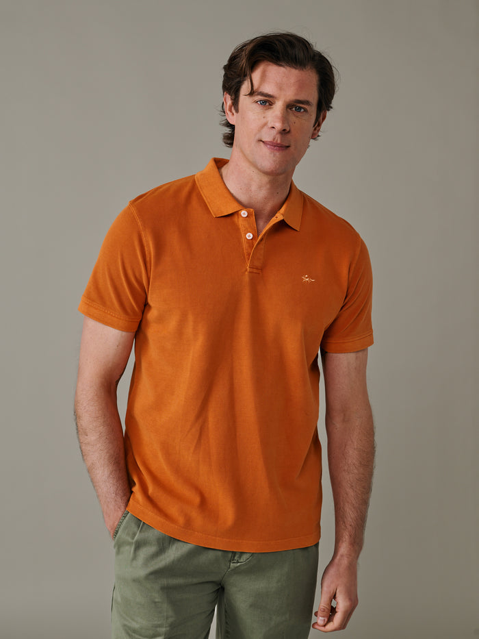 Aubin Washed Orange Lusby Pique Polo | Polo Shirts