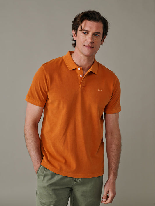 Aubin Washed Orange Lusby Pique Polo | Polo Shirts