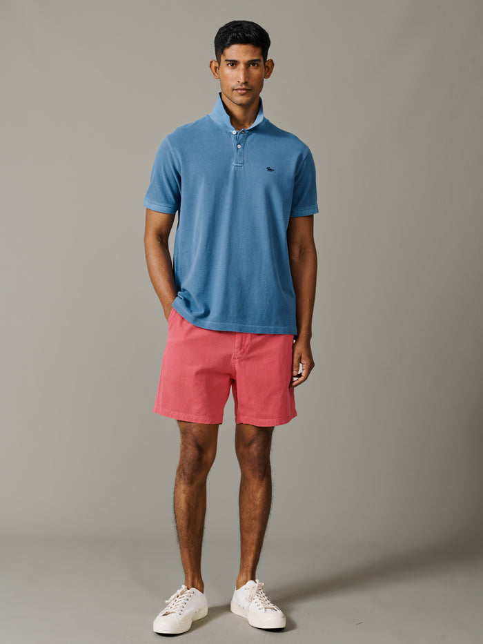 Aubin Washed Blue Lusby Pique Polo | Polo Shirts