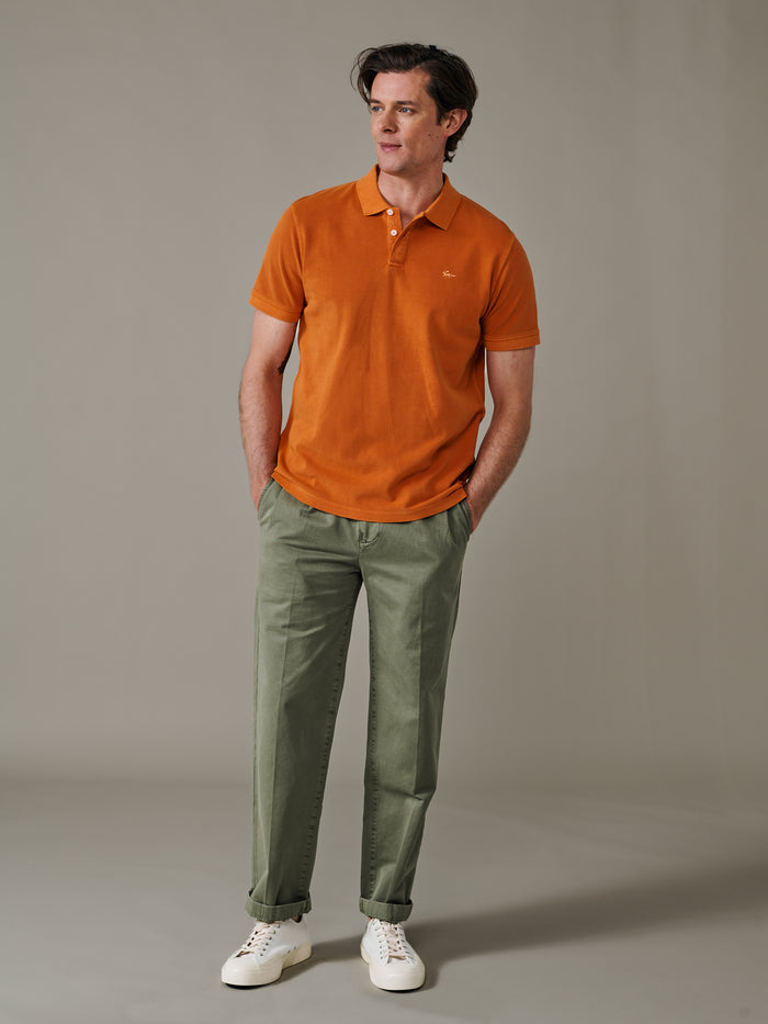 Aubin Washed Orange Lusby Pique Polo | Polo Shirts