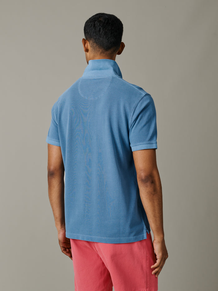 Aubin Washed Blue Lusby Pique Polo | Polo Shirts