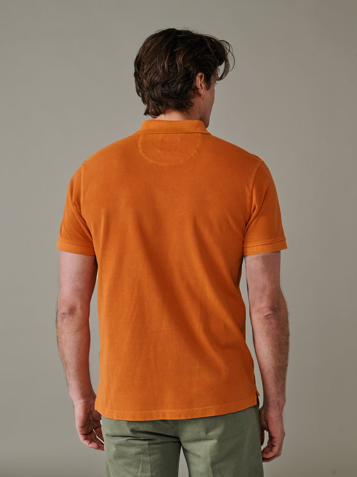 Aubin Washed Orange Lusby Pique Polo | Polo Shirts