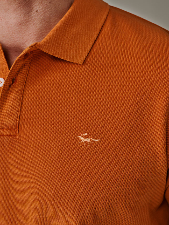 Aubin Washed Orange Lusby Pique Polo | Polo Shirts