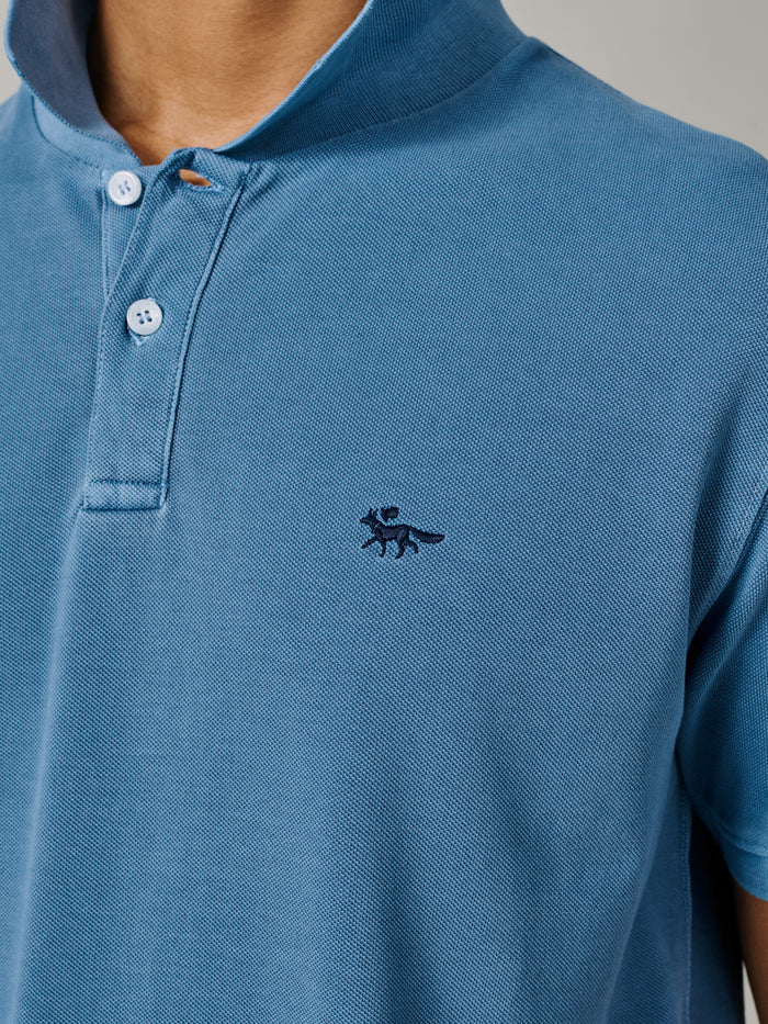 Aubin Washed Blue Lusby Pique Polo | Polo Shirts