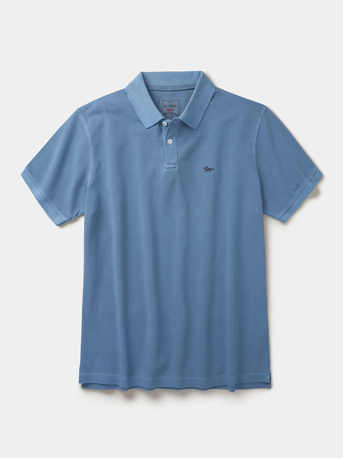 Aubin Washed Blue Lusby Pique Polo | Polo Shirts