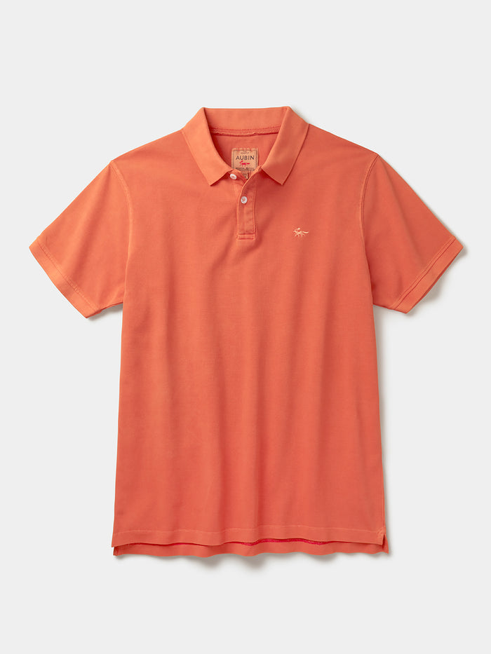Aubin Washed Orange Lusby Pique Polo | Polo Shirts