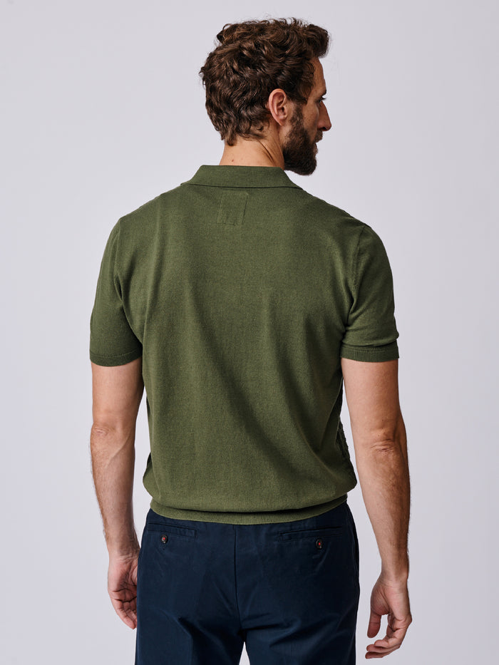 Aubin Khaki Manor Textured Button Through Polo | Knitted Polo