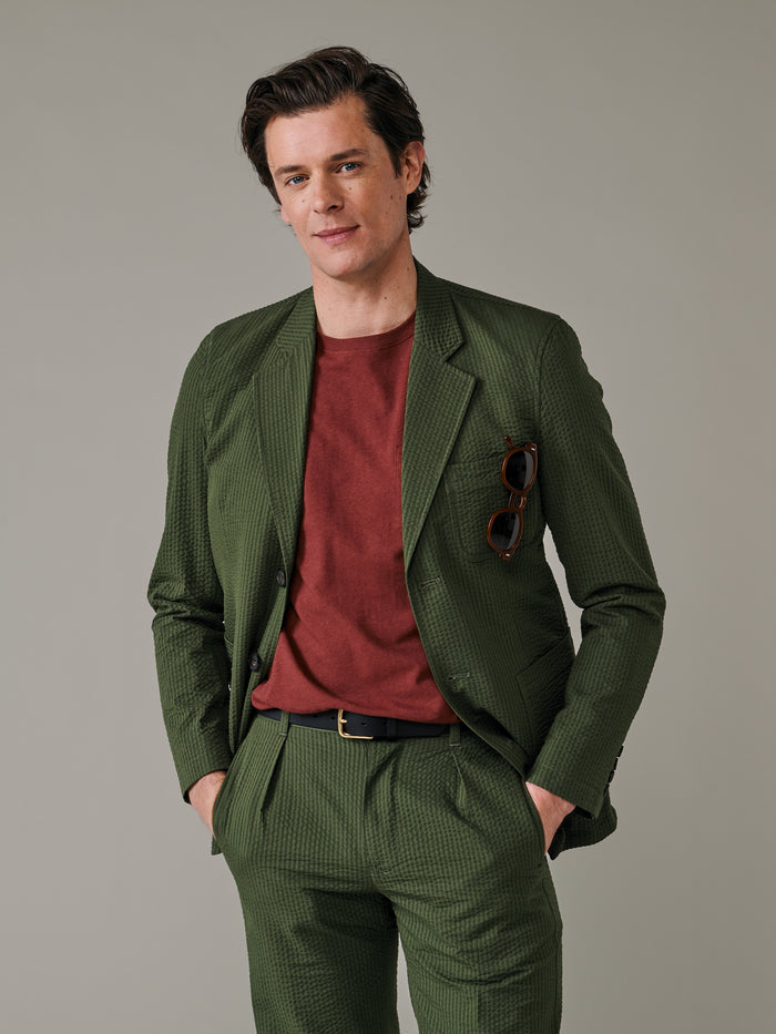 Aubin Khaki Seersucker Mareham Patch Pocket Jacket | Suit Jackets