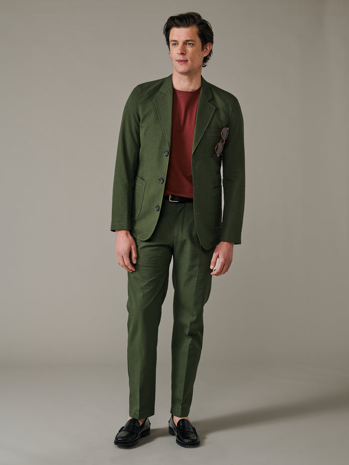 Aubin Khaki Seersucker Mareham Patch Pocket Jacket | Suit Jackets