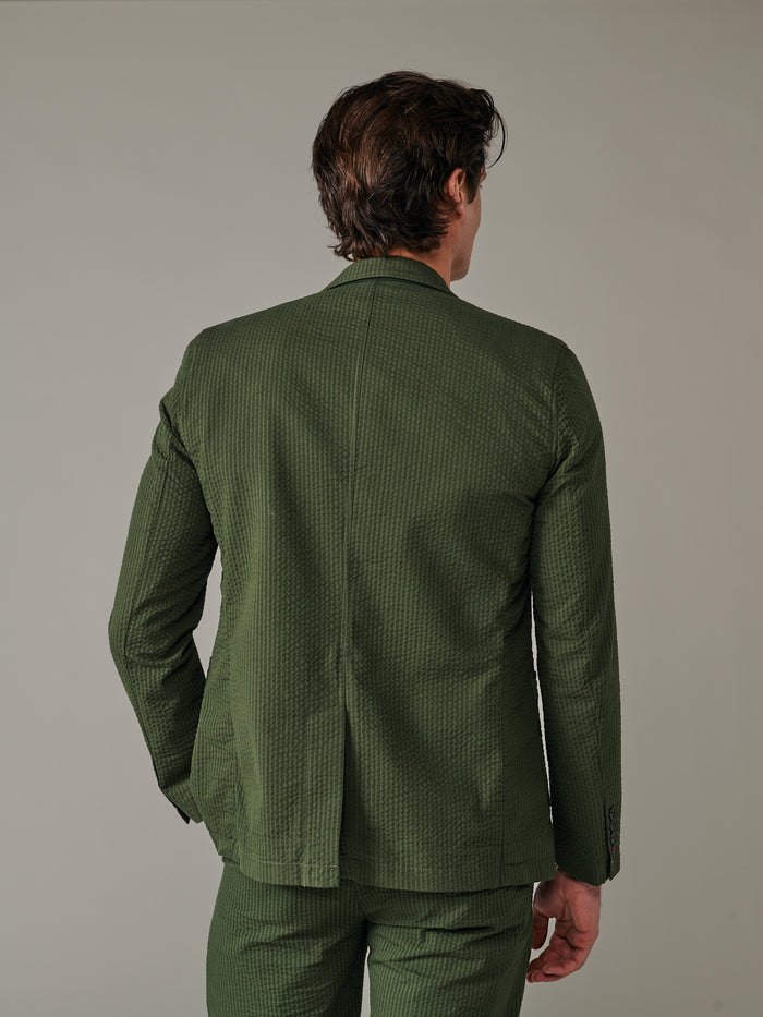 Aubin Khaki Seersucker Mareham Patch Pocket Jacket | Suit Jackets