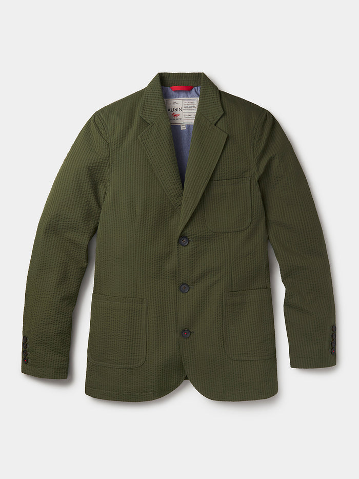 Aubin Khaki Seersucker Mareham Patch Pocket Jacket | Suit Jackets