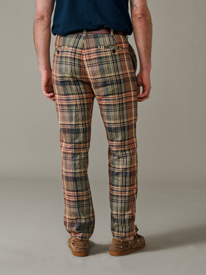 Aubin Green Madras Check Mareham Relaxed Fit Trouser | Linen Trousers