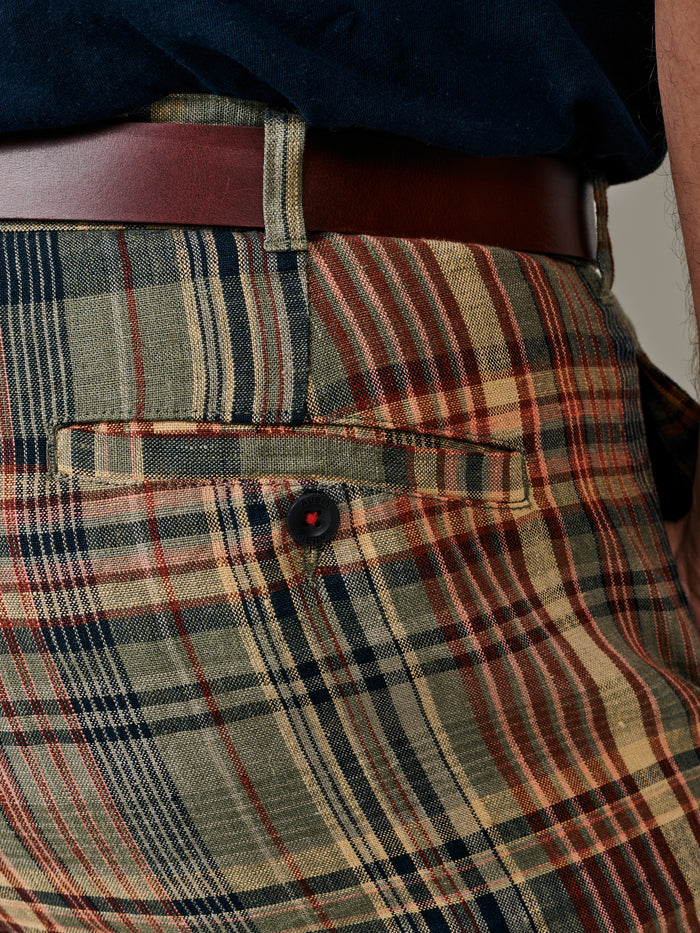 Aubin Green Madras Check Mareham Relaxed Fit Trouser | Linen Trousers