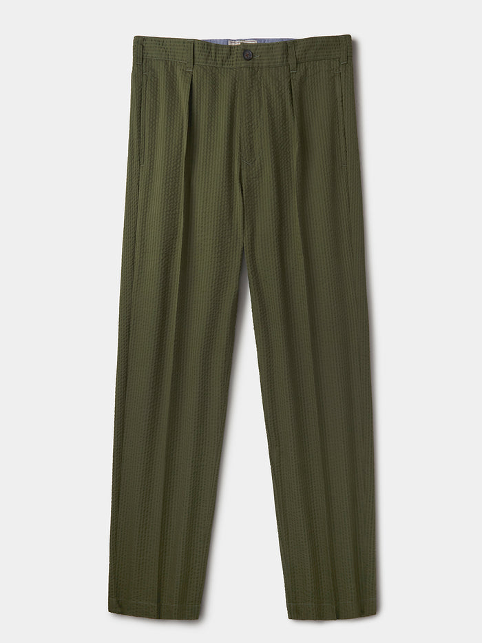 Aubin Khaki Seersucker Mareham Relaxed Fit Trouser | Seersucker Trousers